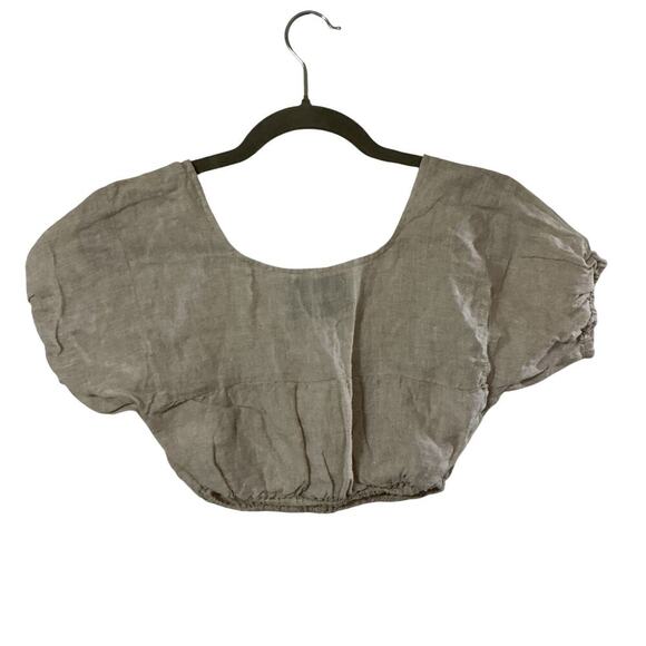 Reformation XS Cropped Top Beige Fringe Short Sleeve - Picture 8 of 9